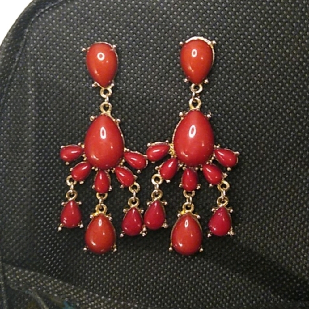 Burgundy And Gold Dangle Earrings